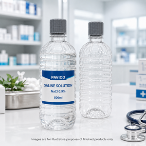 Bouteille de solution saline transparente en PET de 500 ml, col à vis de 28 mm, conteneur en plastique côtelé de 22 g, CM500, usine du Vietnam - Product Image 5