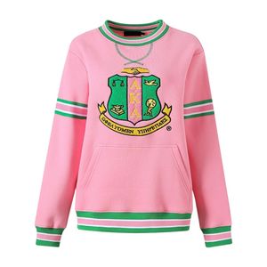 Sudadera AKA Chenille Crest, Color Rosa Verde, Unisex, Cuello Redondo, Estilo Casual, Forro Polar Cálido, Ropa de Moda de Inspiración Griega - Product Image 1