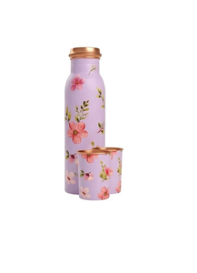 ขวดน้ำทองแดงลายดอกไม้พร้อมฝาปิด ชุดขวดน้ำทองแดงพกพาสำหรับเดินทาง - Product Image 3