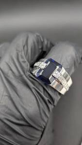 Blue Sapphire <b>Emerald</b> Cut Moissanite Gemstone <b>Ring</b> For mens Original 925 Sterling <b>Silver</b> Fine Party Jewelry Surprise Gift Him - Product Image 4