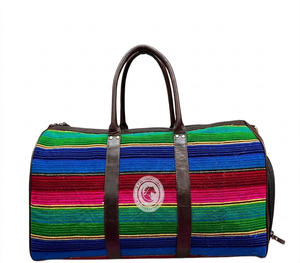 Bolsa de lona de algodón a rayas con correa de cuero, para viaje, gimnasio, deportes, fin de semana, equipaje de mano, con cremallera. - Product Image 2