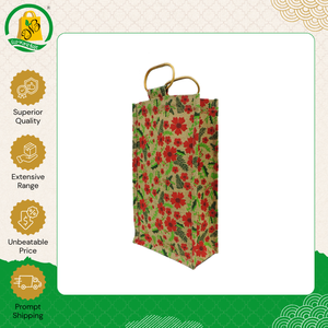 Indian Manufacturer Supply Eco-Friendly Two-Bottle Jute Shopping Bag with <b>Partition</b> and All-Over Printing Cane Handle for Sale - Product Image 2