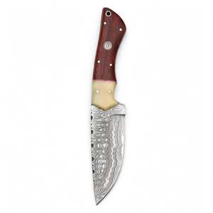 Couteau utilitaire à lame pointue en acier damas, fabriqué à la main, avec manche en bois et os à double matériau - Product Image 1
