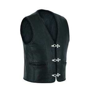 Chaleco de cuero vacuno negro premium, transpirable, de diseño vintage, informal, para verano. - Product Image 5