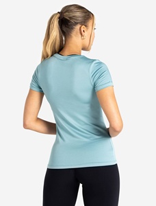 2026 Women's Light Blue V-neck Short <b>Sleeve</b> Regular Fit Knitted T-Shirt Breathable Quick Dry Eco-Friendly Solid Color Casual <b>Top</b> - Product Image 2
