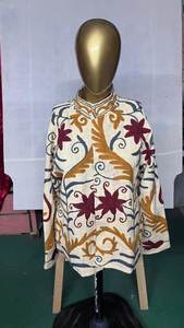 Chaqueta Boho de Lino y Algodón con Bordado Floral Suzani, Cuello Mandarín, Manga Larga, Corte Holgado, Bordado a Mano, para Mujer, para Todas las Temporadas - Product Image 4