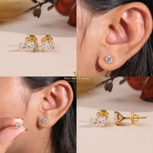Boucles d'oreilles solitaires rondes à éclat premium, couleur D, clarté VVS2, diamant cultivé en laboratoire CVD, 2 TCW, or massif 14 carats, certifié IGI - Product Image 5
