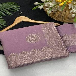 Sari VASTRA COTTAGE Premium de Seda Crujiente con Bordado y Adornos, Estilo Bollywood, Colección para Fiestas - Product Image 1