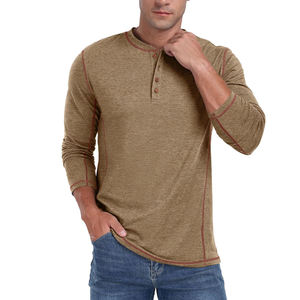 High Quality Customized <b>Men's</b> Plus Size <b>Henley</b> Shirts <b>Top</b> Design Versatile Soft Breathable 100% Cotton Fabric for Any Season - Product Image 4