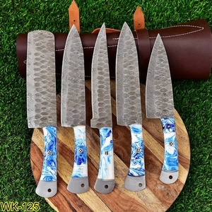 Ensemble de 5 couteaux de chef en acier Damas forgé à la main avec manche en bois pour le travail quotidien en cuisine - Product Image 6
