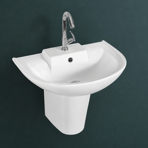 Grifo Cromado de Pared Semi-Pedestal Selina de Forma Irregular con un Solo Orificio para Lavabo Contemporáneo con Desagüe de Piedra - Product Image 3