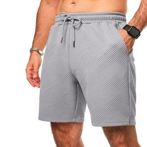 Shorts de bain pour homme gris clair à motif géométrique, séchage rapide, taille à cordon, décontractés, avec poches - Product Image 2