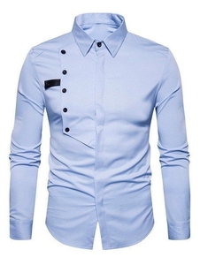 Chemise décontractée à manches longues pour homme, col rabattu, mélange de polyester et de coton, finition satinée, impression par transfert thermique, taille personnalisée - Product Image 1