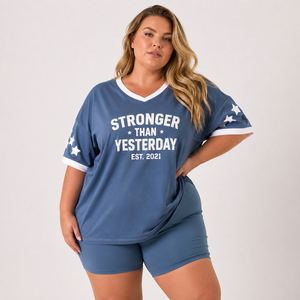 Women's Plus Size Gym Wear T Shirts V Neck Short Sleeve T-Shirt Women's Cotton Polyester Loose Fit Tee Sportswear Printed T-Top - Product Image 1