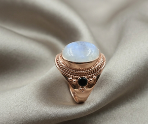 Natural Rainbow Moonstone 18k Sterling Silver Rose Gold & Yellow Gold Plated Handmade Bohemian <b>Statement</b> <b>Ring</b> Unisex - Product Image 2
