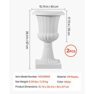 Vaso Urna Classico Bianco 15.8 X 26.4 Pollici in PP, Confezione da 2, Fioriere per Interni ed Esterni, Portico Anteriore, Matrimoni, Hotel e Uso Commerciale - Product Image 3