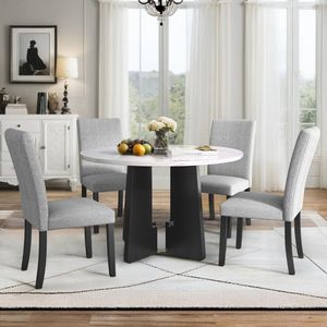 Juego de Comedor Moderno de 43 Pulgadas y 5 Piezas, Incluye 4 Sillas Tapizadas para Comedor, Cocina o Sala de Estar - Product Image 1