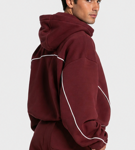 Ensemble de survêtement pour homme OEM Burgundy Contrastline, qualité supérieure, coton respirant, molleton, décontracté, surdimensionné - Product Image 4