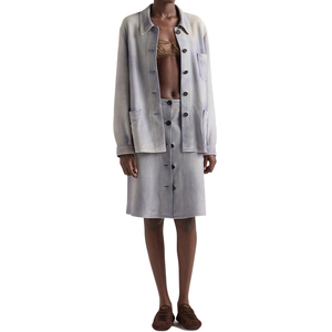 Luxury Women's Sky Blue <b>Suede</b> Caban <b>Jacket</b> Lambskin <b>Suede</b> leather top Outerwear OEM Custom Private Label Manufacturer - Product Image 6