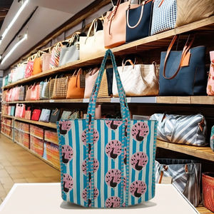 Pink <b>Peacock</b> Ethnic Printed Quilted Cotton Tote <b>Bag</b> Long Handles for Daily Shopping Travel Retail Gifting Bulk Orders Exporter - Product Image 3