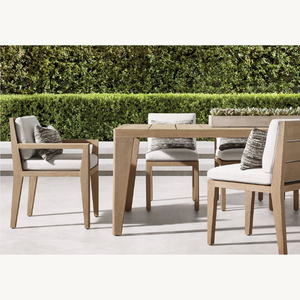 Mesa rectangular de madera de teca con veta fuerte para uso en exteriores, ideal para jardines. - Product Image 2