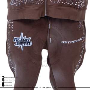 Pantalon de survêtement large pour homme en molleton 100 % coton épais, style streetwear délavé au soleil, avec broderie de logo en strass - Product Image 6