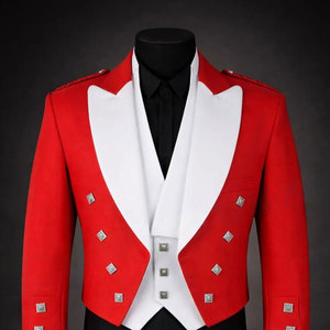 เสื้อแจ็คเก็ตเจ้าชายชาร์ลีสีแดงสำหรับผู้ชายและเสื้อกั๊กสีขาว - เสื้อแจ็คเก็ตผ้าขนสัตว์สก็อตแลนด์ - ชุดแต่งงานสไตล์ไฮแลนด์ - Product Image 4