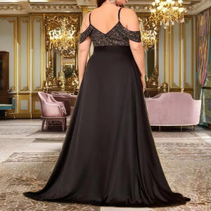 חרוזים לנשים עיצוב סופר פלוס עיצוב כתף עם צווארון V חלק תחתון מפוצל סאטן שמלת ערב פורמלית שמלות כלה - Product Image 6