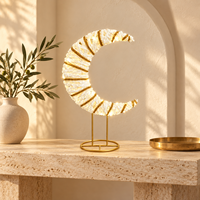 Lampe de table LED en forme de croissant de lune en corde de coton tissée à la main, support en métal doré, lumière lunaire bohème, éclat chaud, décoration de maison pour le Ramadan, petite et durable