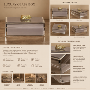 Boîte de rangement pour bijoux en verre transparent avec accent en pierre dorée naturelle, finition brillante, décorative, pour souvenirs et organisation de la vanité - Product Image 2
