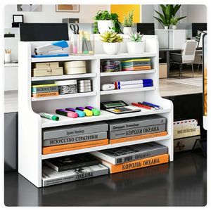 Organizer da Scrivania in Legno a 6 Livelli, Ripiani Regolabili e Rimovibili, Portaoggetti per Artigianato, Penne, Nastri Washi, con Protezioni Anti-Caduta - Product Image 5