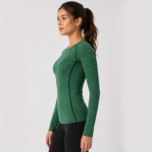 <b>Women</b> Full Sleeve <b>Rash</b> <b>Guard</b> Green Breathable Front Logo Quick Dry Spandex Polyester Top - Product Image 3