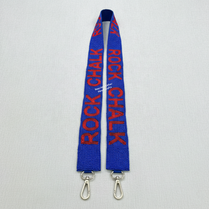 Sangle de sac à main perlée en polyester bleu, brodée, thème sportif Rock Chalk, accessoire fait main - Product Image 1