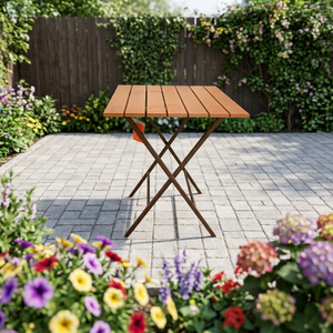 Modern <b>Foldable</b> <b>Outdoor</b> <b>Table</b> PS Wood Slatted Top Metal Frame Minimalist Design OEM ODM Wholesale Factory in Vietnam - Product Image 4