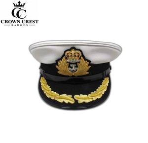 Gorra de Visera Crown Crest Navy Peak Negra con Visera Blanca y Bordado Dorado de Ancla y Emblema de Corona, para Hombre Adulto, Accesorio Formal para la Cabeza - Product Image 2