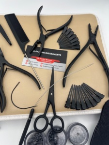 Kit Profesional de Herramientas para Extensiones de Cabello, Color Negro Mate, Alicates de Acero Inoxidable de Grado Quirúrgico, Cuentas, Hilos de Nailon, Pinzas - Product Image 6