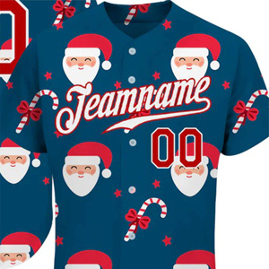 Maillot de baseball de Noël personnalisé avec imprimé Père Noël, chemise de sport boutonnée à manches courtes, uniforme d'équipe - Product Image 5