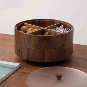 Eco-Friendly Polished Round Wooden Party Snack Dried Fruit Storage <b>Box</b> with Lid Compartment - Product Image 1