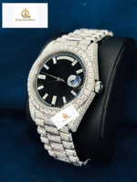 Montre de luxe en diamant, boîtier rond en acier inoxydable de 42 mm, montre-bracelet à quartz analogique, montre-bracelet avec pierres étincelantes VVS, moissanite de qualité supérieure