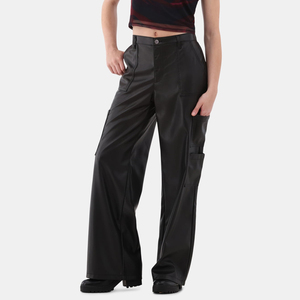 Pantalon plissé pour femme en toile, coupe droite, écologique, respirant, style streetwear - Product Image 1