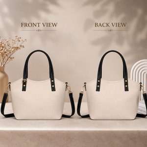 Elegant <b>Mini</b> Leather Tote <b>Bag</b> for Women with Detachable Strap | Two Tone Crossbody Shoulder Handbag Stylish Daily Use Purse - Product Image 4