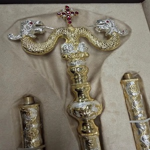 Elegante bastón sacerdotal de latón con diseño de dragón, acabado en oro y plata, bastón ceremonial elegante para Navidad. - Product Image 1
