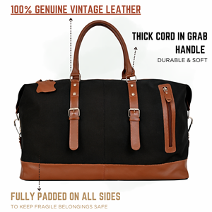 Sac de voyage pliable grande capacité en cuir véritable noir et toile, avec fermeture éclair en polyester, unisexe, pour week-end - Product Image 2