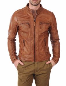 Blouson moto homme personnalisé en cuir d'agneau véritable, à capuche, fermeture éclair verticale, coupe ajustée, manches classiques, couleur unie sur le devant - Product Image 5