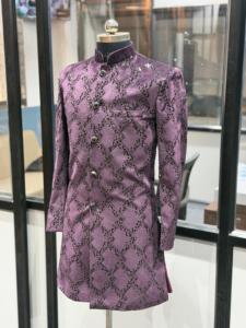 Sherwani pour homme bleu sarcelle avec motif diamanté à paillettes, coupe classique, longueur genou, tenue traditionnelle indienne et pakistanaise pour mariage - Product Image 5