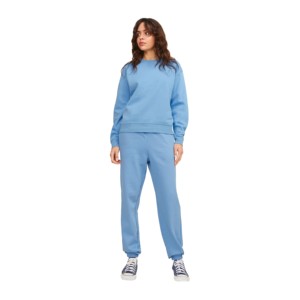 Pantalones Deportivos de Felpa Azul Claro para Mujer, Corte Recto, Cintura Media, Cordón Elástico, Largos, Casuales, 100% Algodón - Product Image 1