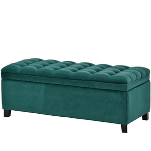 Banc de rangement en velours pur, design moderne classique, collection haut de gamme, motif capitonné, ottoman pour salon - Product Image 1