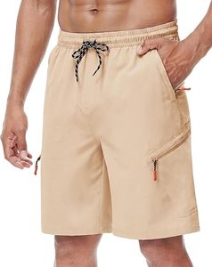กางเกงขาสั้นคาร์โก้สำหรับผู้ชาย มีกระเป๋าซิป เอวยางยืด แห้งเร็ว สำหรับกิจกรรมกลางแจ้ง ท่องเที่ยว ฤดูร้อน ตกปลา - Product Image 1