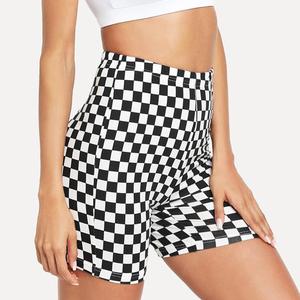 High Waist <b>Plaid</b> Biker <b>Shorts</b> Women Casual Elastic Waist Breathable Knitted Spandex Polyester High Stretch for Stone Wash - Product Image 2