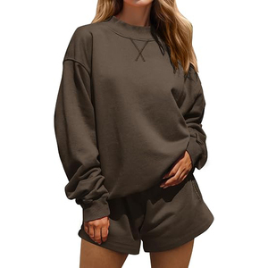 Conjunto de Ropa Holgada para Mujer, Estilo Casual para Otoño, Sudadera y Pantalones Cortos, Resistente al Viento, Hombros Caídos, Corte Holgado, Traje de 2 Piezas - Product Image 6